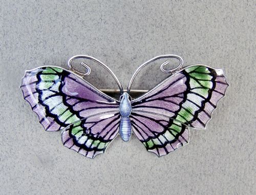 fig 1. FABULOUS LARGE ART NOUVEAU SILVER & GUILLOCHE ENAMEL BUTTERFLY BROOCH BY JOHN ATKINS, CIRCA 1910