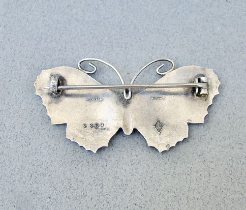 fig 2. FABULOUS LARGE ART NOUVEAU SILVER & GUILLOCHE ENAMEL BUTTERFLY BROOCH BY JOHN ATKINS, CIRCA 1910