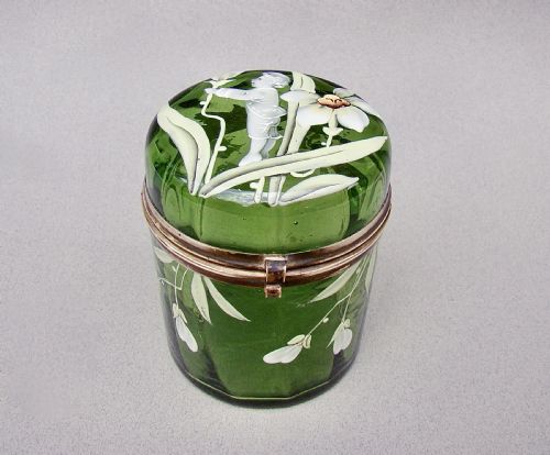 Exquisite Art Nouveau French Mary Gregory Dressing Table Jar , Circa 1890