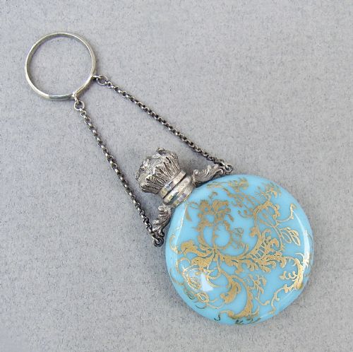 fig 1. RARE FRENCH SILVER & OPALINE GLASS CHATELAINE SCENT BOTTLE, CIRCA 1880