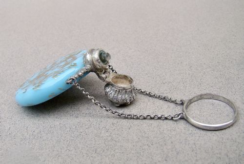 fig 3. RARE FRENCH SILVER & OPALINE GLASS CHATELAINE SCENT BOTTLE, CIRCA 1880