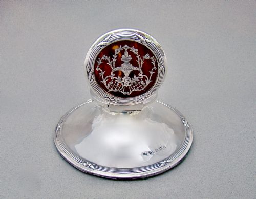 LARGE EDWARDIAN SILVER TORTOISESHELL CAPSTAN INKWELL BY HENRY MATTHEWS BIRMINGHAM 1910 - ADDITIONAL PHOTO 1