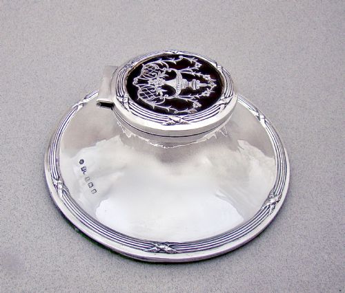 LARGE EDWARDIAN SILVER TORTOISESHELL CAPSTAN INKWELL BY HENRY MATTHEWS BIRMINGHAM 1910 - ADDITIONAL PHOTO 4