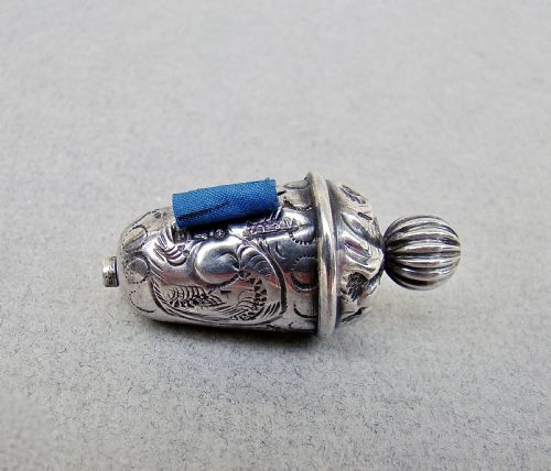 fig 1. RARE EDWARDIAN SILVER ACORN SHAPED TAPE MEASURE BY A & J ZIMMERMAN, BIRMINGHAM 1903