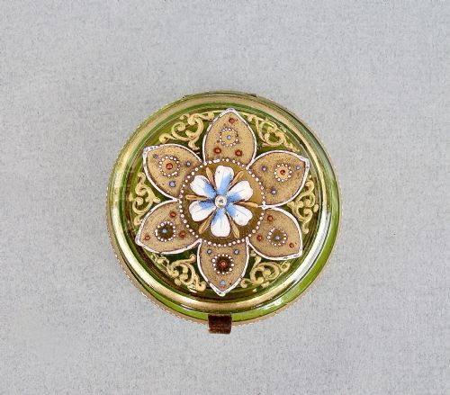 fig 1. DELIGHTFUL FRENCH ENAMELLED & GILT GREEN GLASS TRINKET BOX, CIRCA 1890