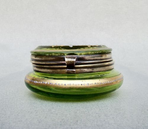 fig 2. DELIGHTFUL FRENCH ENAMELLED & GILT GREEN GLASS TRINKET BOX, CIRCA 1890