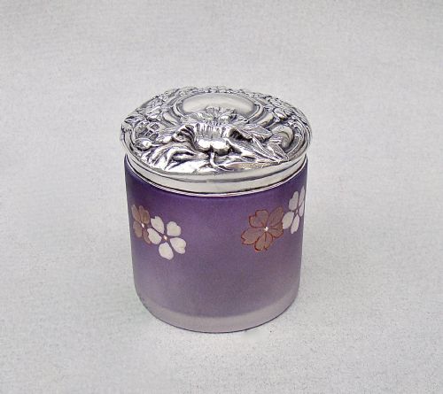 EXQUISITE ART NOUVEAU SILVER LIDDED FROSTED GLASS DRESSING TABLE JAR CHESTER 1907 - ADDITIONAL PHOTO 7