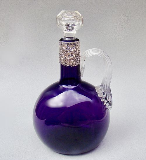 VICTORIAN SILVER MOUNTED AMETHYST GLASS DECANTER BY HENRY MATTHEWS BIRMINGHAM C 1875