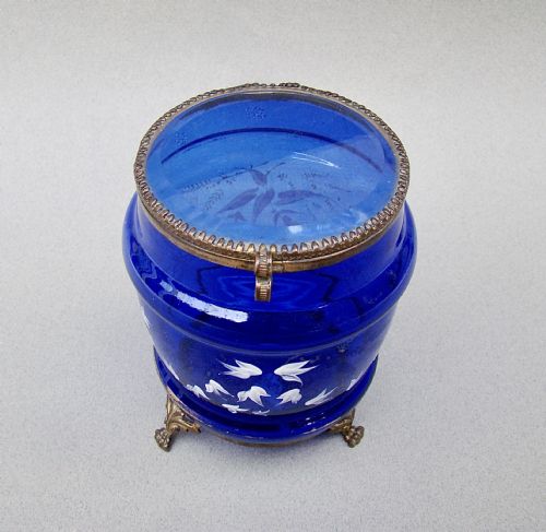 UNUSUAL 19TH C FRENCH ORMULU BRISTOL BLUE GLASS JEWELLERY BOX CIRCA 1890