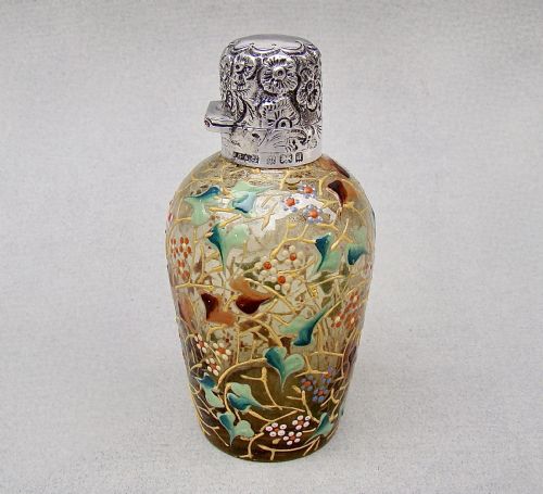 fig 1. EXQUISITE EDWARDIAN SILVER MOUNTED AMBER MOSER GLASS SCENT BOTTLE BY BRITTON GOULD & CO, BIRMINGHAM 1903