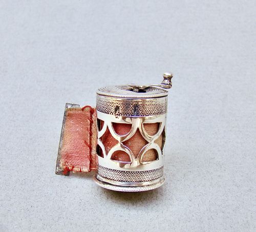Unusual 19th Century Dutch Silver Drum-shaped Tape Measure, Circa 1830