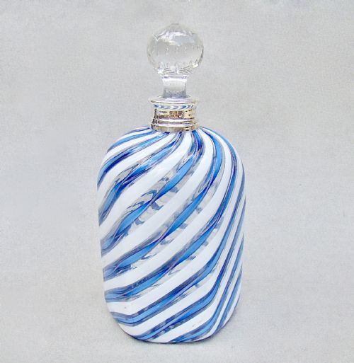 Stunning Edwardian Silver Mounted Latticino Glass Decanter, London Circa 1900