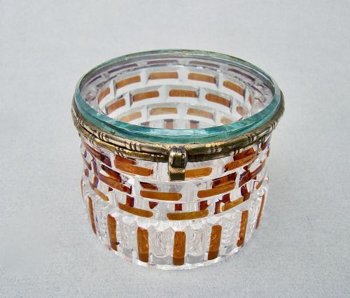 French Baccarat Amber & Clear Glass Trinket Box , Circa 1900
