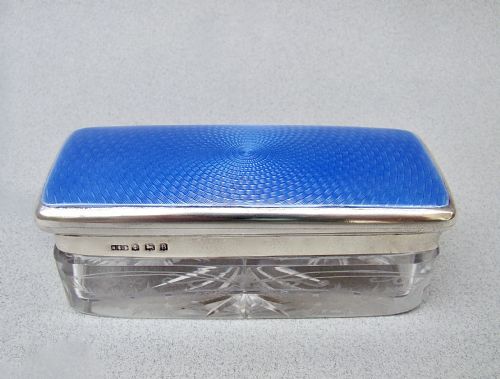 Art Deco Silver & Guilloche Enamel Dressing Table Jar by Henry Clifford Davis, Birmingham 1926