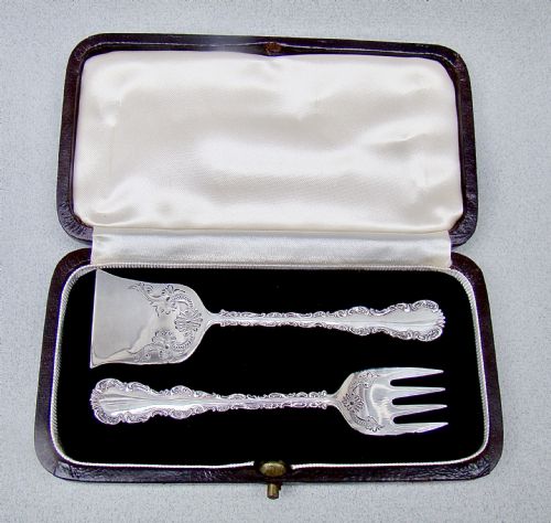Rare Cased Pair of Victorian Silver Sardine Servers by Henry Wilkinson, Sheffield 1897
