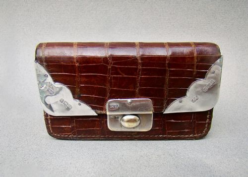 Edwardian Silver & Crocodile Skin Small Purse by Charles Penny Brown, Birmingham 1908