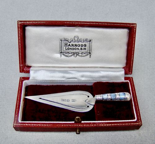 Rare Cased Victorian Silver & Agate "Trowel" Bookmark by Joseph Moore, Birmingham 1888