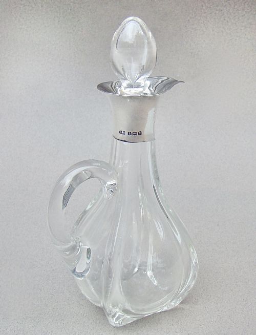 Art Deco Silver Mounted Oil or Vinegar Bottle by Levi & Salaman, Birmingham 1922