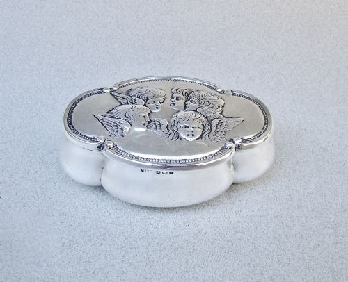 EDWARDIAN SILVER "REYNOLDS' ANGELS" JEWELLERY BOX BY HENRY MATTHEWS, BIRMINGHAM 1905