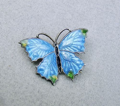 Exquisite Sterling Silver & Guilloche Enamel Butterfly Brooch, Circa 1910