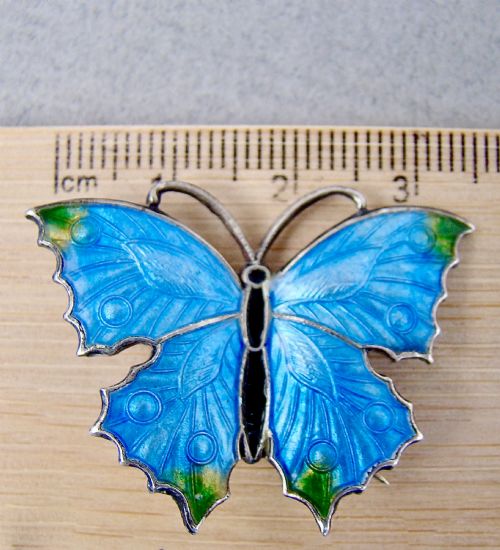 fig 1. EXQUISITE STERLING SILVER & GUILLOCHE ENAMEL BUTTERFLY BROOCH, CIRCA 1910