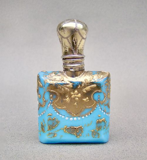 RARE FRENCH SILVER GILT MOSER GLASS SCENT BOTTLE, CIRCA 1890