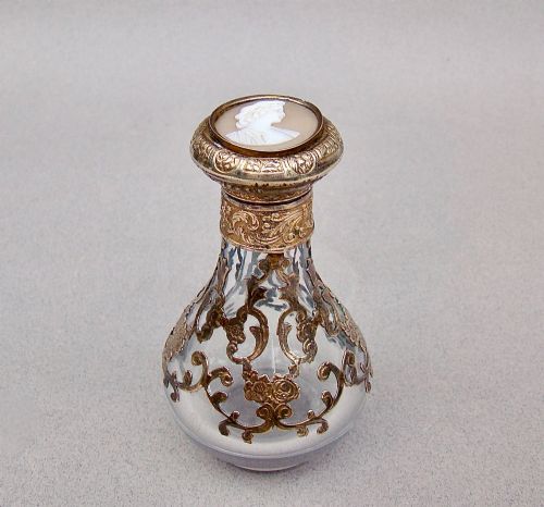 Exquisite 19th C. French Palais Royal Cameo & Ormulu Glass Scent Bottle, Circa 1880