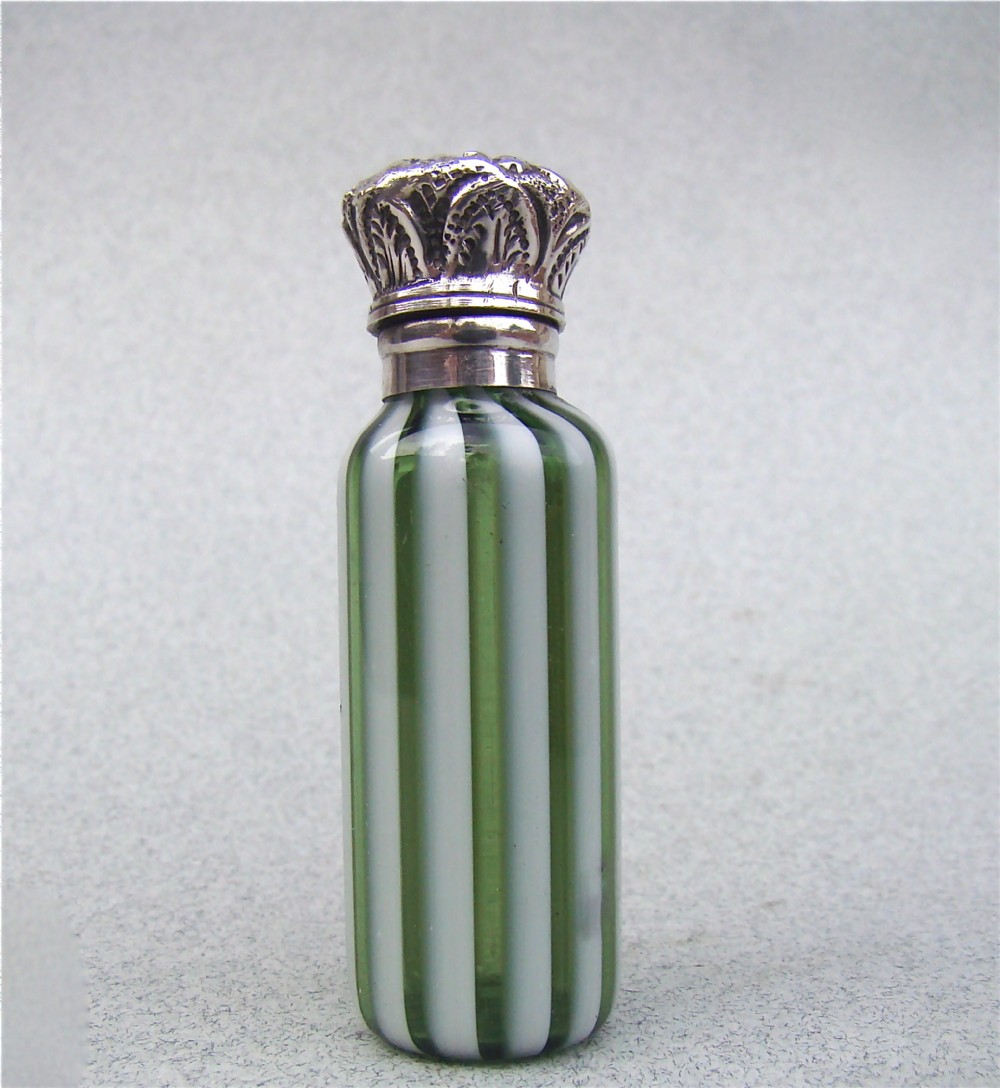 VICTORIAN SILVER MOUNTED ENAMEL GLASS SCENT BOTTLE, CIRCA 1890