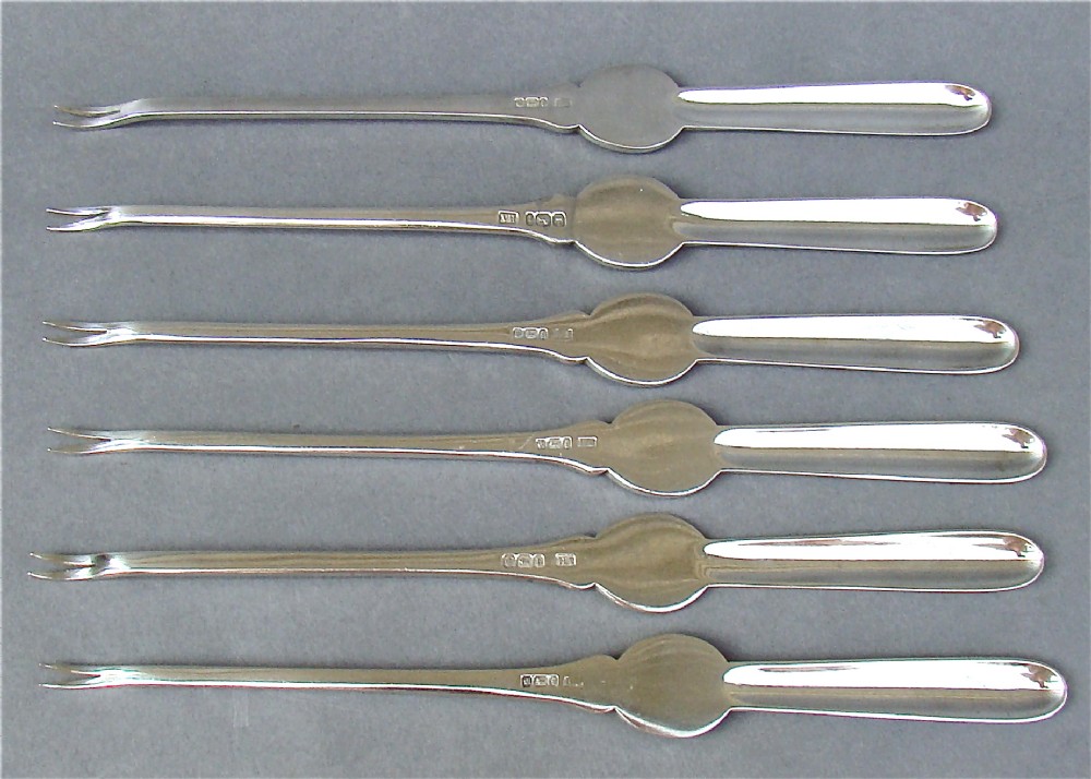 SET OF SIX EDWARDIAN SILVER LOBSTER PICKS BY THE AKIN BROTHERS, SHEFFIELD 1901