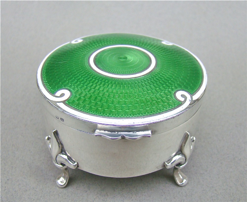 SILVER AND DUAL COLOUR GUILLOCHE ENAMEL JEWELLERY BOX BY HENRY MATTHEWS, BIRMINGHAM 1911