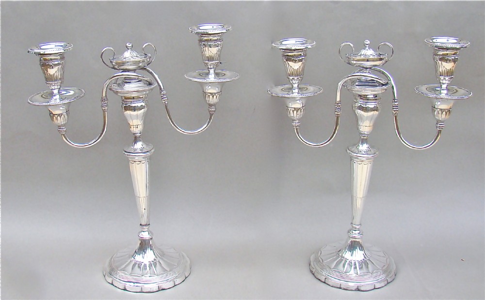 PAIR OF GEORGIAN OLD SHEFFIELD PLATE CANDELABRA, CIRCA 1800