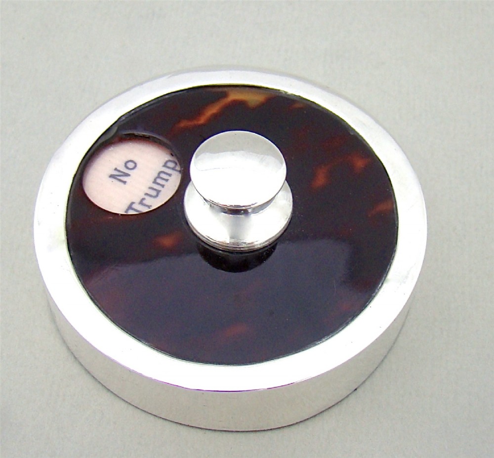 ART DECO SILVER & TORTOISESHELL TRUMP MARKER BY G BENTJEMANN & SONS, LONDON 1920