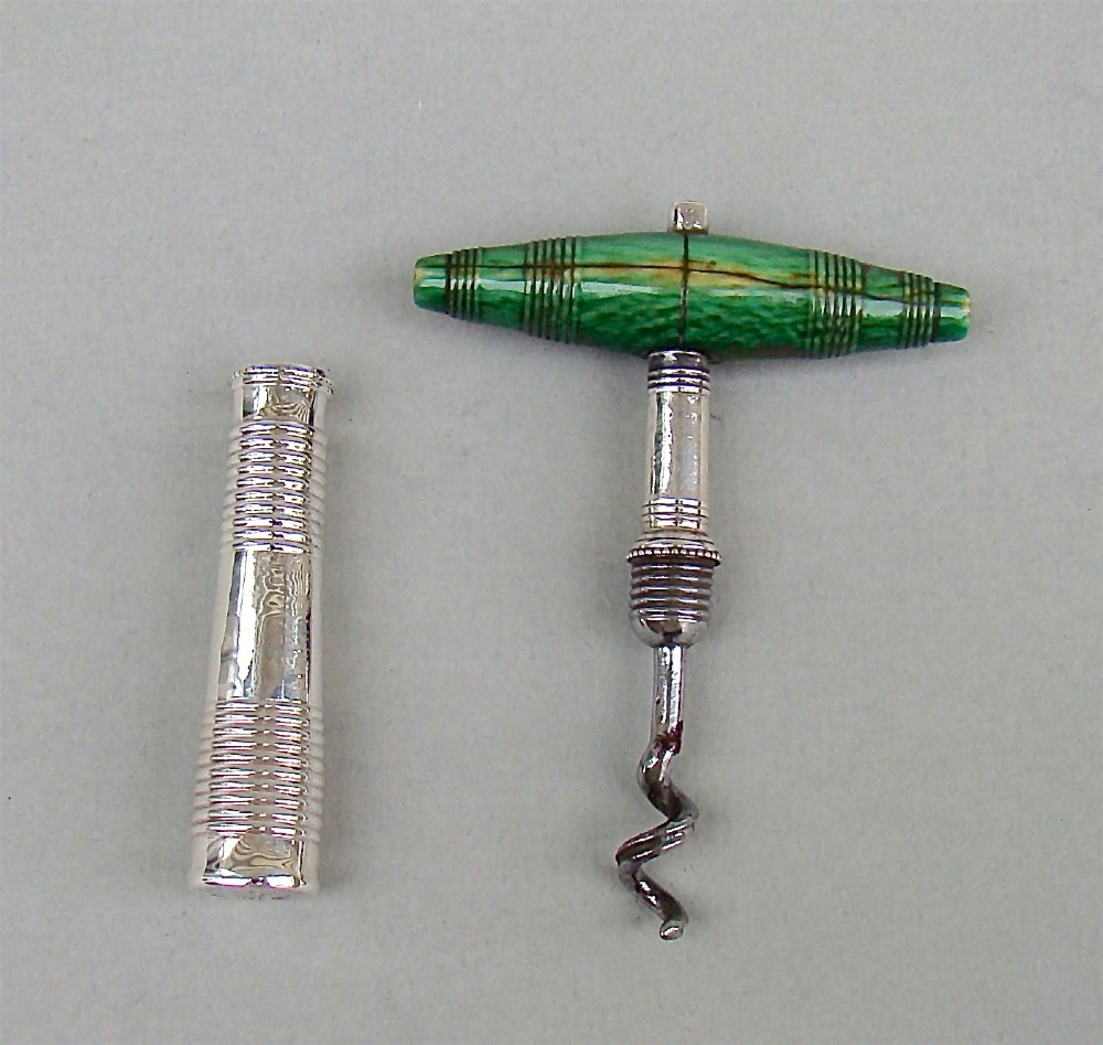 RARE GEORGIAN SILVER TRAVELLING CORKSCREW BY JOSEPH TAYLOR, BIRMINGHAM 1794