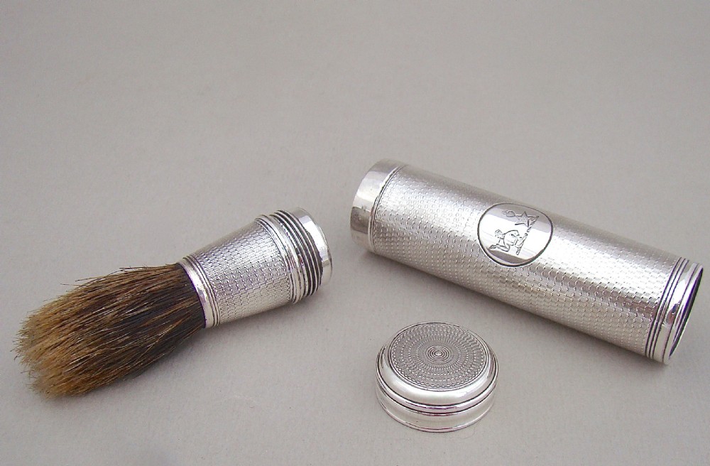 VICTORIAN SILVER TRAVELLING SHAVING BRUSH BY BROWNETT & ROSE, LONDON 1858