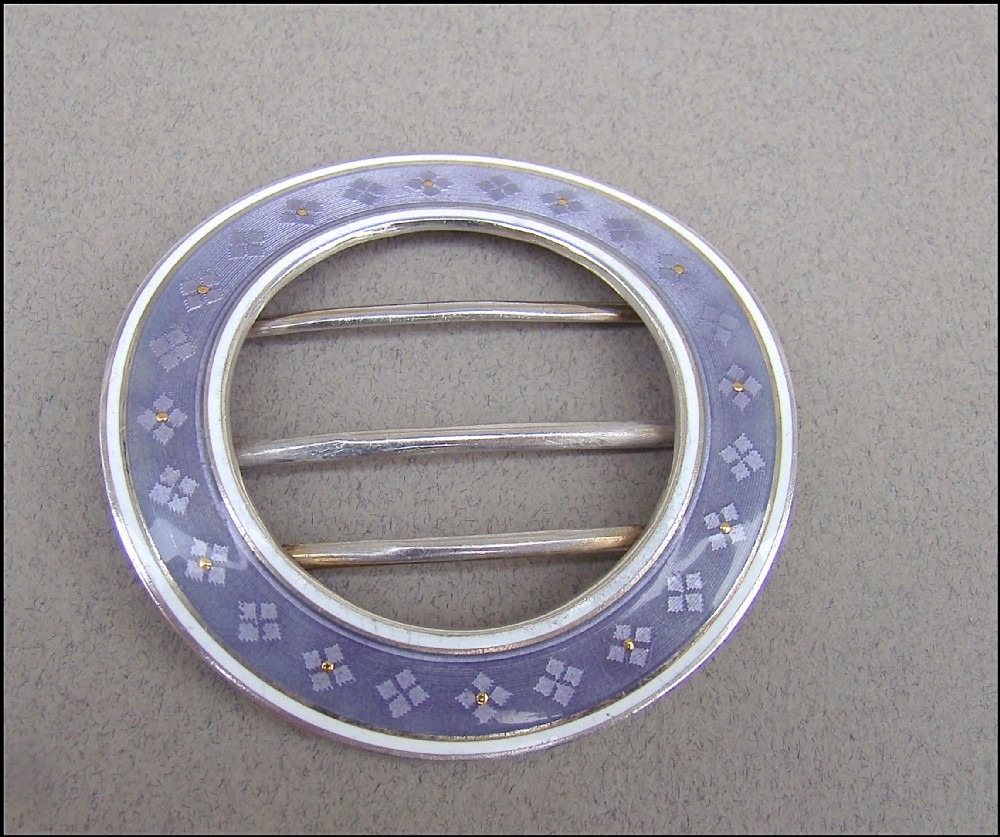 SILVER & GUILLOCHE ENAMEL BELT BUCKLE, CIRCA 1910