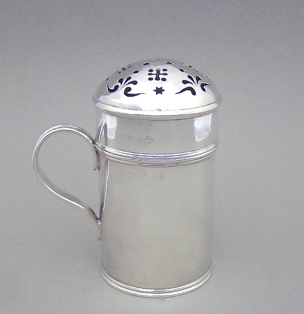 GEORGIAN SILVER LARGE KITCHEN FLOUR DREDGER OR MUFFINEER BY SEBASTIAN CRESPELL II, LONDON 1820