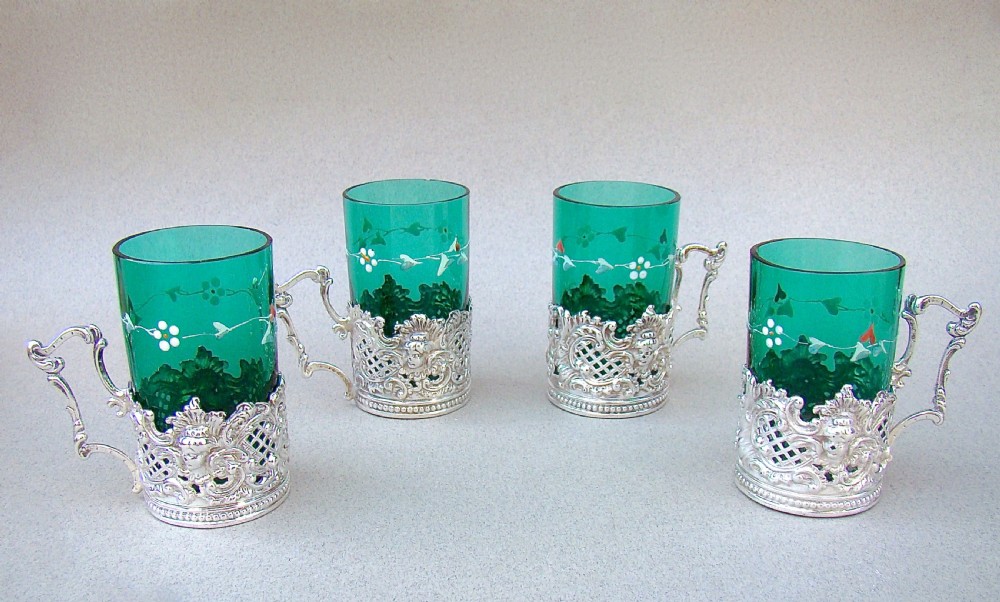 SET OF FOUR HANAU SILVER, BERTHOLD MULLER TEA HOLDERS, IMPORT MARKS FOR LONDON 1895