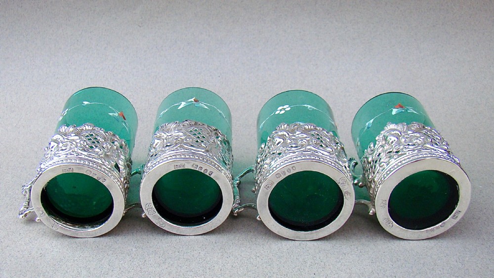 SET OF FOUR HANAU SILVER, BERTHOLD MULLER TEA HOLDERS, IMPORT MARKS FOR LONDON 1895 View III