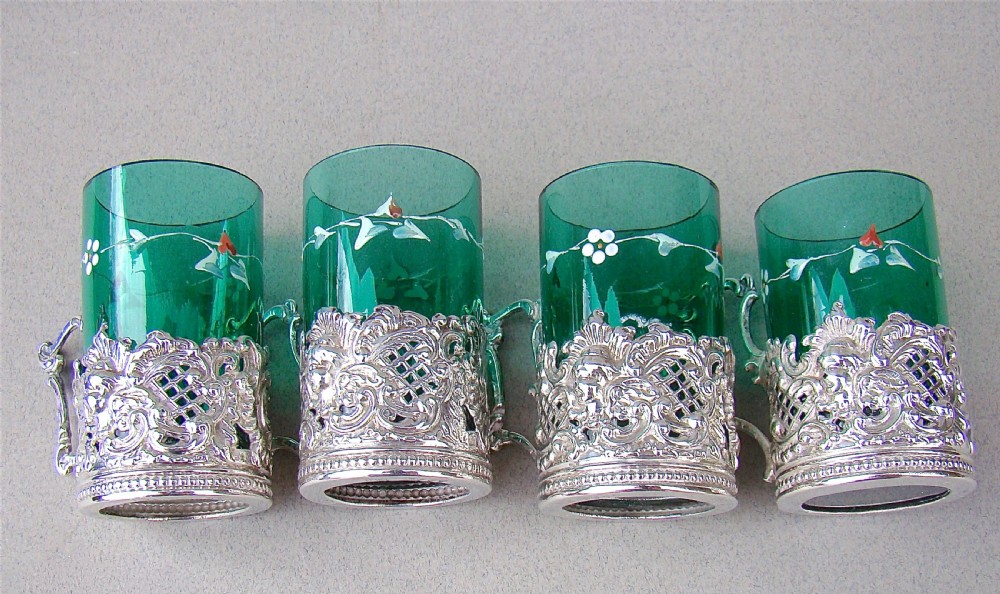 SET OF FOUR HANAU SILVER, BERTHOLD MULLER TEA HOLDERS, IMPORT MARKS FOR LONDON 1895 View IV