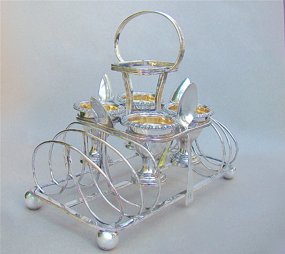 GEORGIAN OLD SHEFFIELD PLATE WIRE-WORK EGG CRUET SET, CIRCA 1800