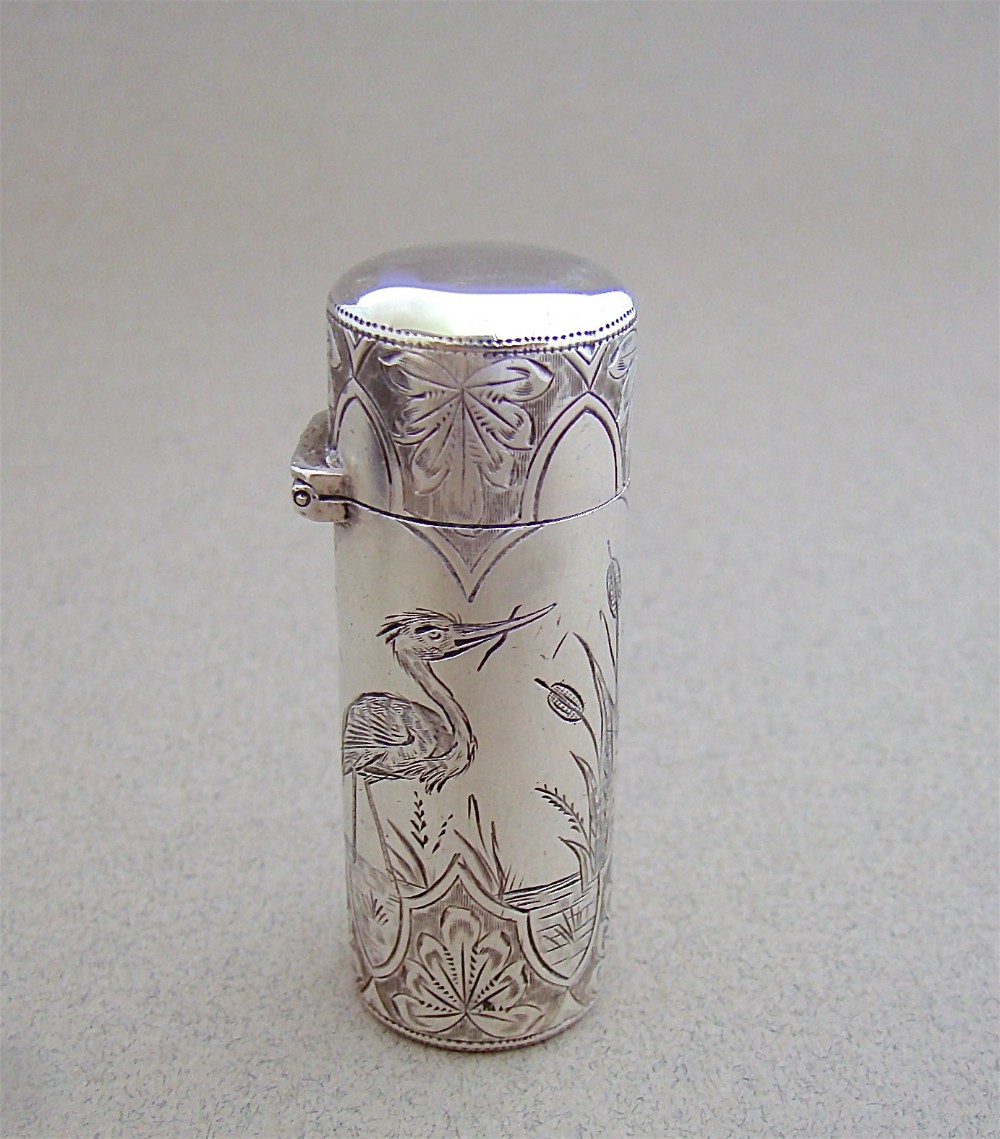 VICTORIAN SILVER AESTHETIC MOVEMENT SCENT BOTTLE BY SAMPSON MORDAN, LONDON 1889