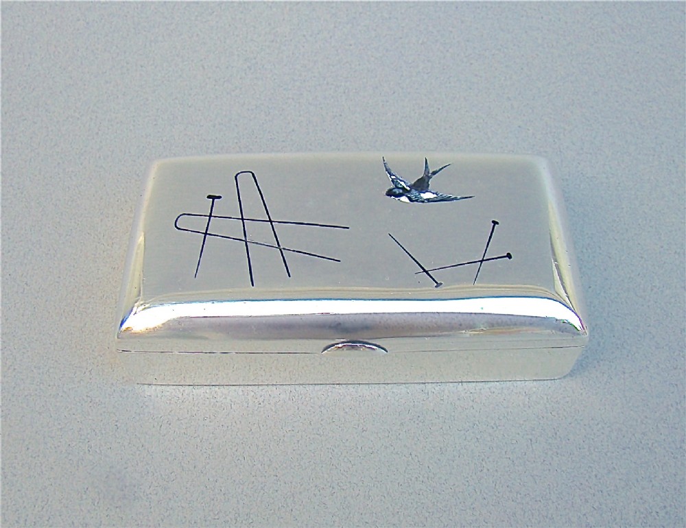 VICTORIAN ENAMELLED SILVER PIN BOX BY EDWARD SOUTER BARNSLEY, BIRMINGHAM 1897