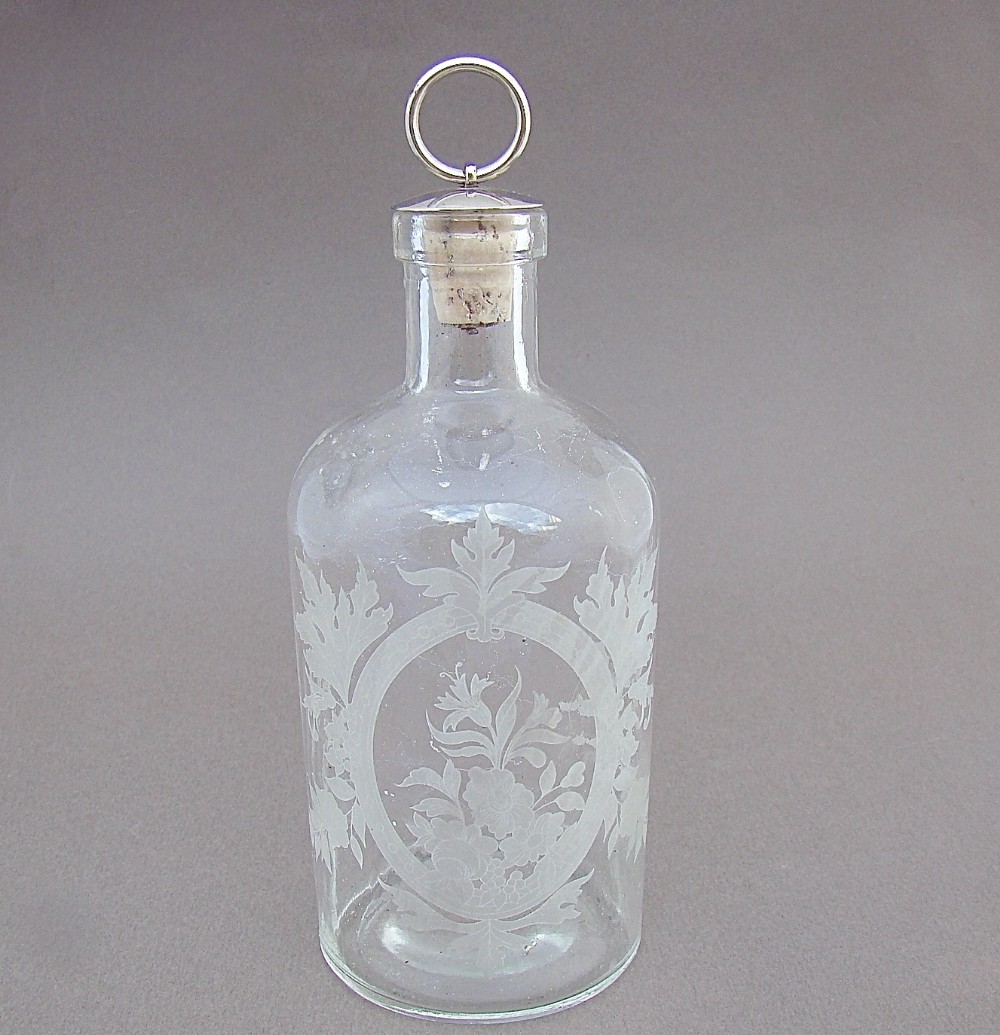 FRENCH ETCHED GLASS COLOGNE BOTTLE, CIRCA 1910