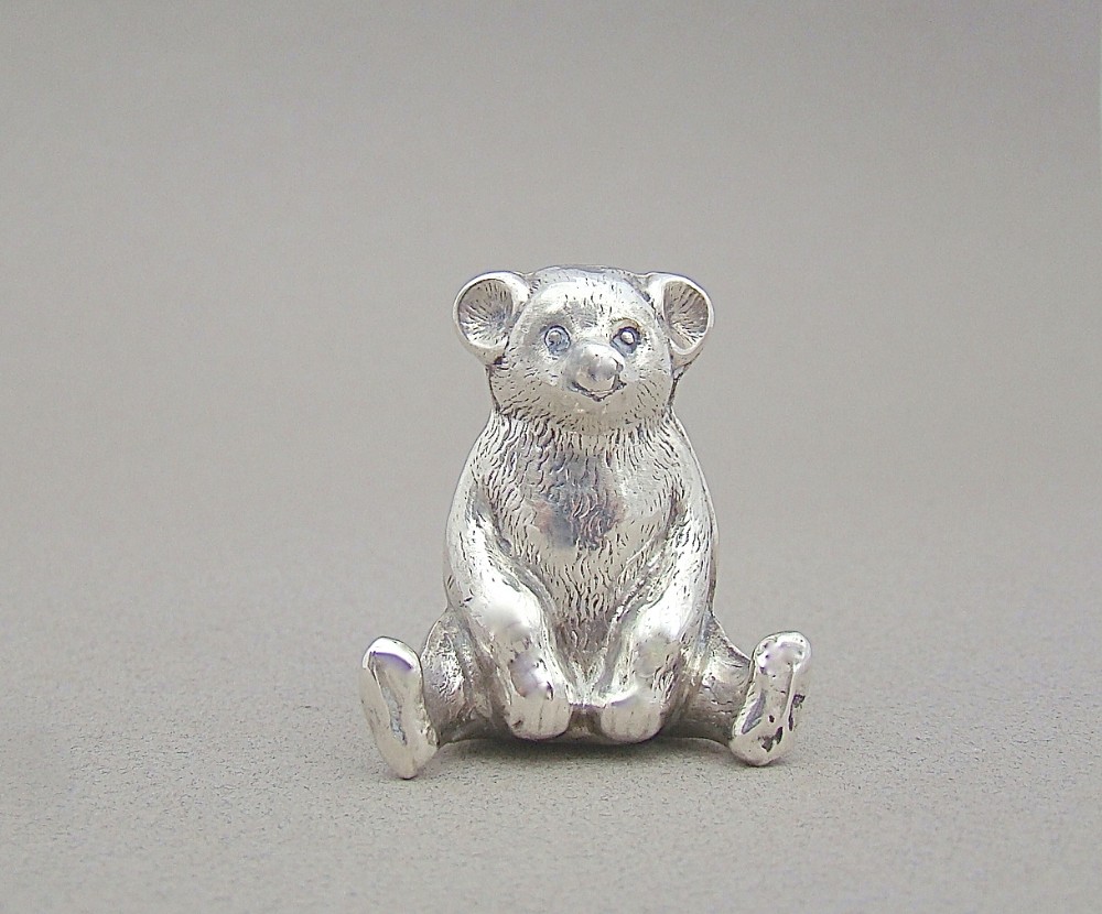 RARE EDWARDIAN SILVER TEDDY BEAR PIN CUSHION BY THE BOOTS COMPANY, CHESTER 1909