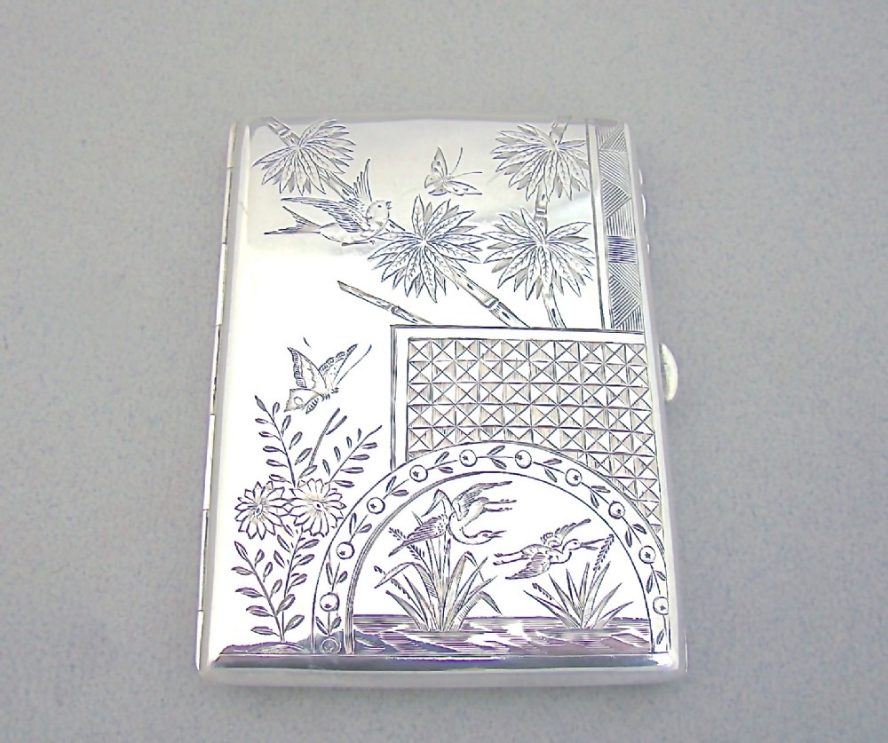 VICTORIAN SILVER AESTHETIC MOVEMENT CARD CASE BY LEVI & SALAMAN, BIRMINGHAM 1879