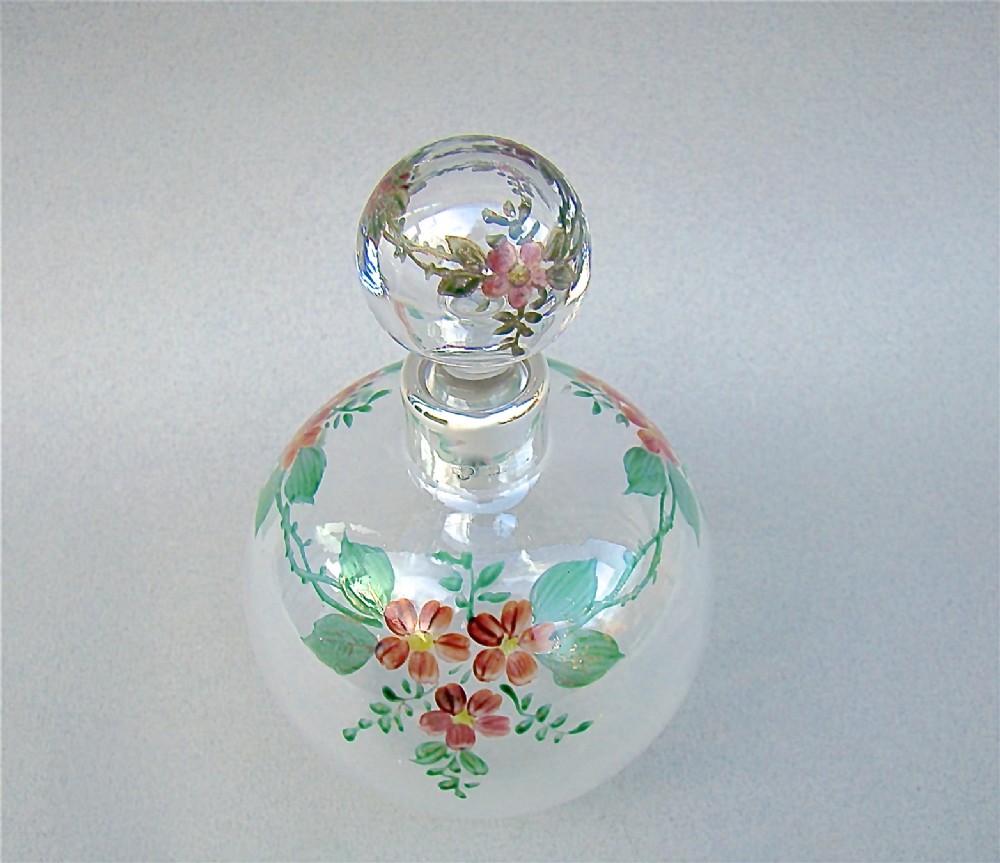SILVER MOUNTED ENAMEL GLASS SCENT BOTTLE BY SELFRIDGES & CO, LONDON 1913