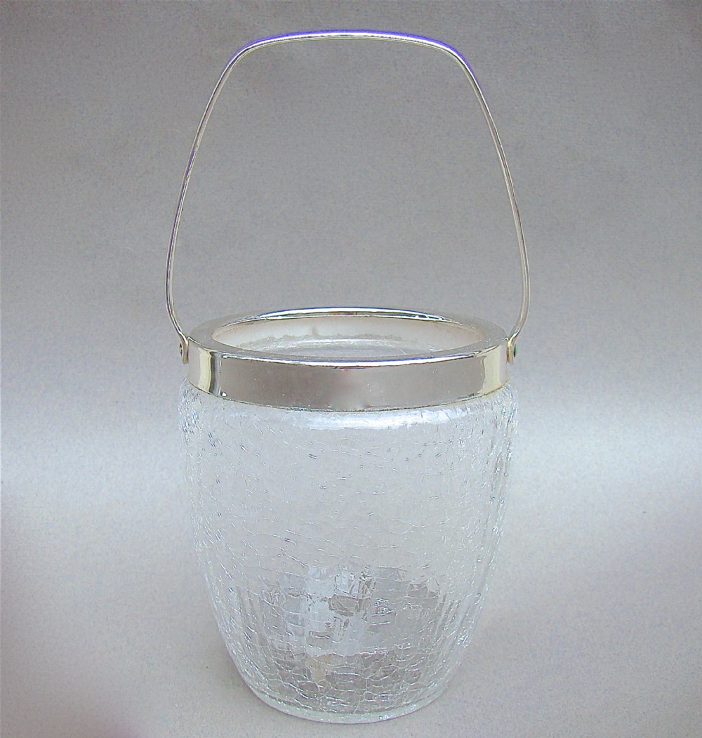 ART DECO FRENCH SILVER PLATED CRACKLE GLASS  ICE BUCKET, CIRCA 1930