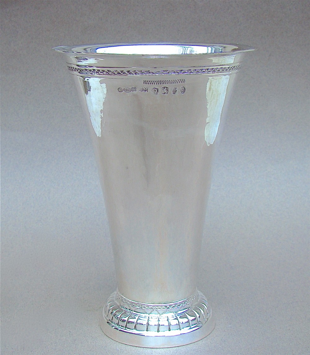 ARTS & CRAFT SILVER VASE BY BERTHOLD MULLER, IMPORT MARKS FOR CHESTER 1908