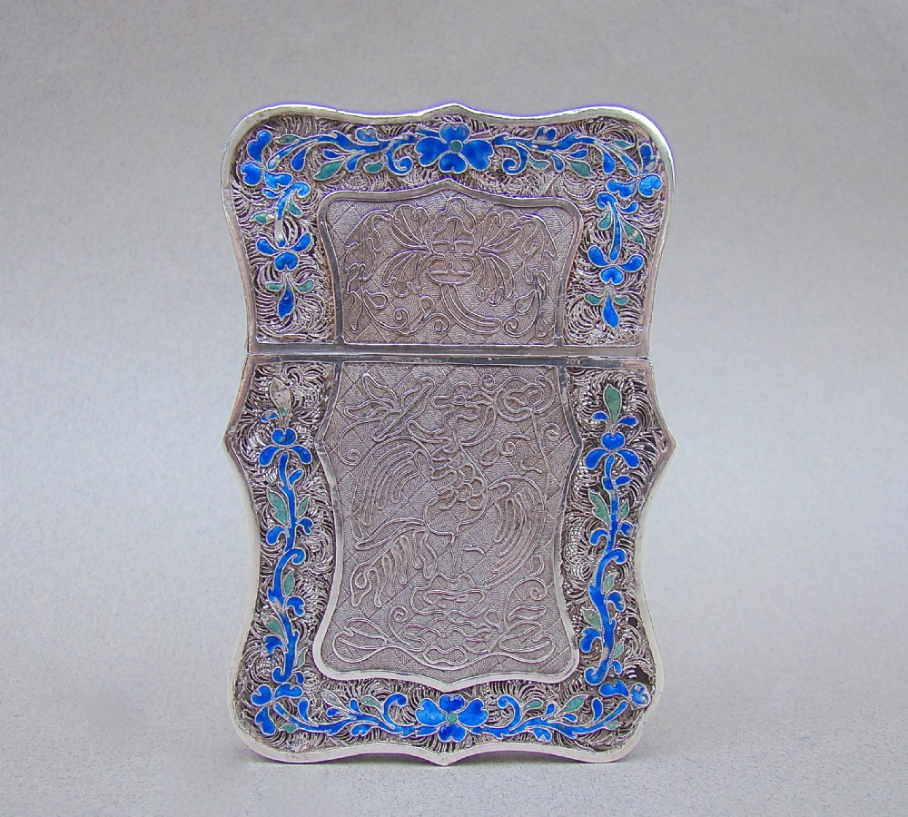 19TH CENTURY CHINESE EXPORT SILVER FILIGREE AND ENAMEL CARD CASE, CIRCA 1890