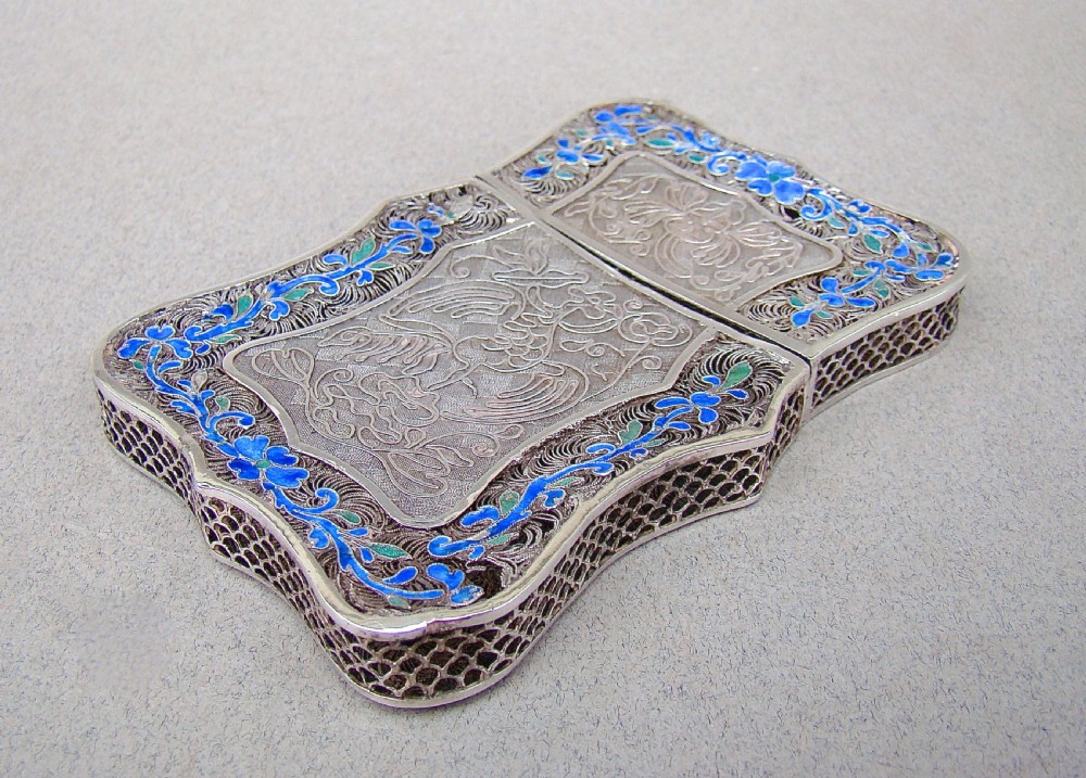 19TH CENTURY CHINESE EXPORT SILVER FILIGREE AND ENAMEL CARD CASE, CIRCA 1890 View II